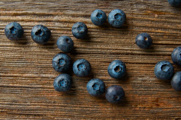 Blueberries fruits on a wooden board table