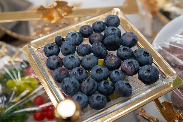 Blueberries on a glass plate