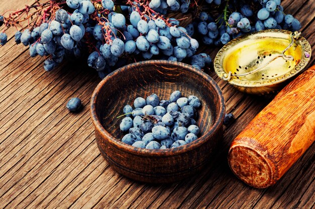 Blueberries and leaves