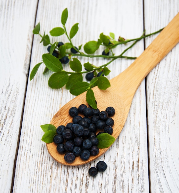 Blueberries on a old wooden floor