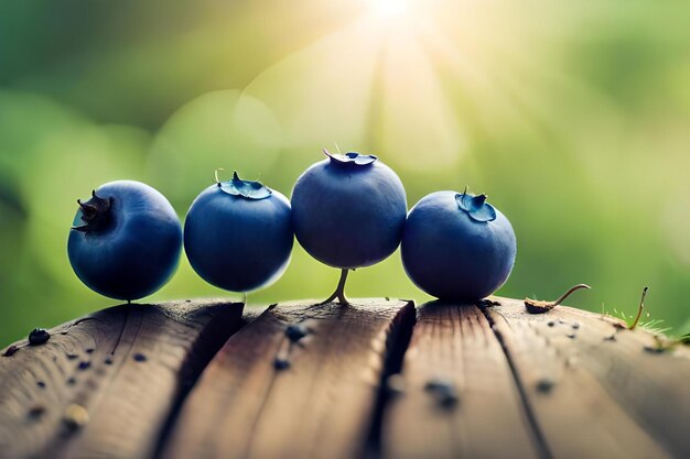 Blueberries on a pole with the sun behind them