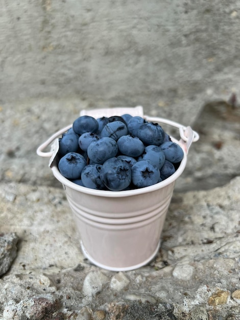 Blueberries in the small bucket