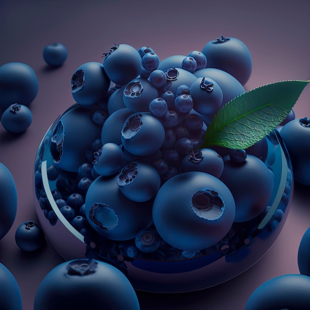 Blueberries in soft purple background generative AI