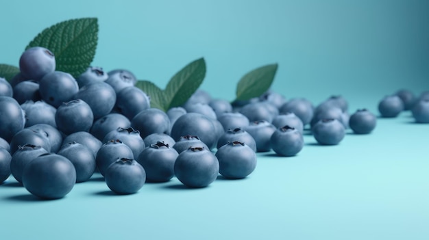 Blueberries on solid color background