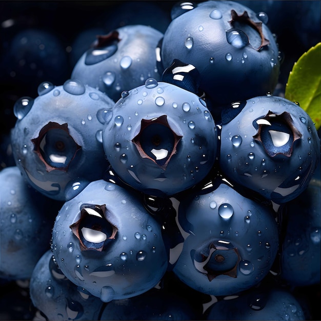 blueberries in water droplets
