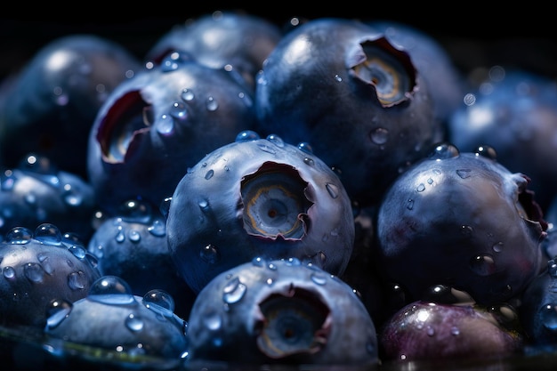 Blueberries with a black background