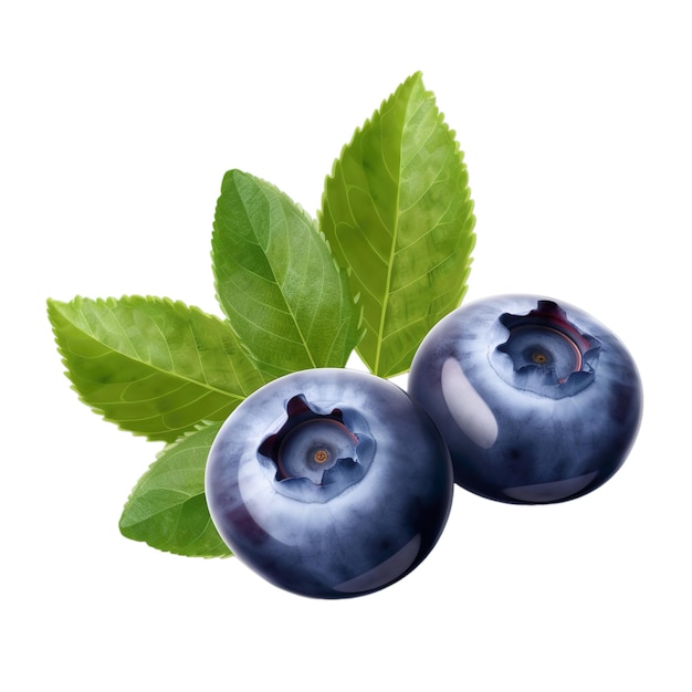 Blueberries with leaf isolated on transparent background Side view organic blueberries