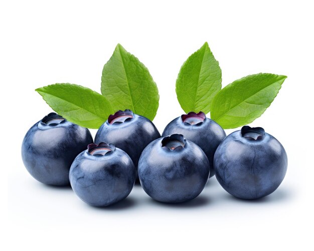 Blueberries with leaf isolated on white background Generative AI