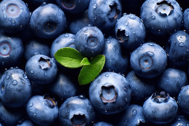 Blueberries with leaves background Generative AI