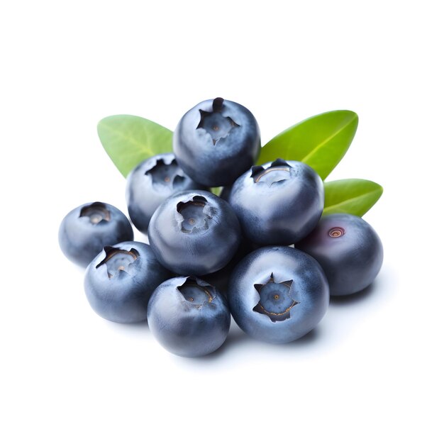 Blueberries with leaves closeup