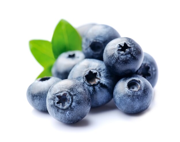 Blueberries with leaves isolated.