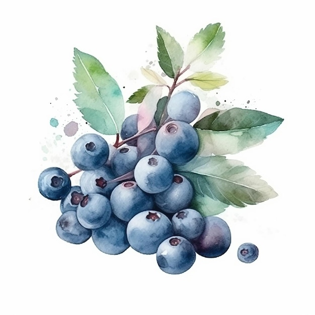 Blueberries with leaves on a white background