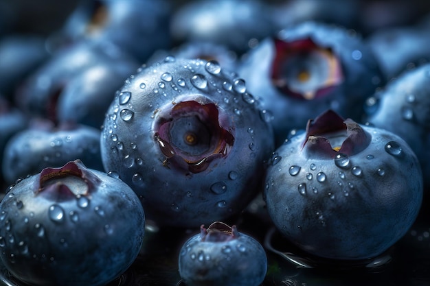 Blueberries with water drops on the top