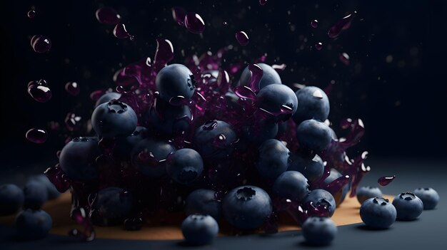 Blueberries on a wooden bowl with a black background