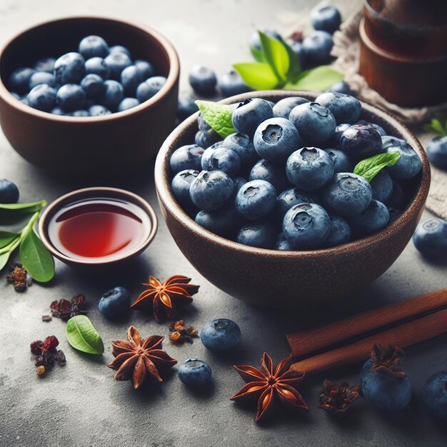 Blueberry antioxidant organic superfood in a bowl concept for healthy eating