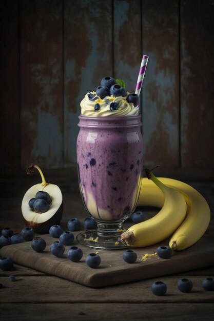 Blueberry and banana cocktail milkshake