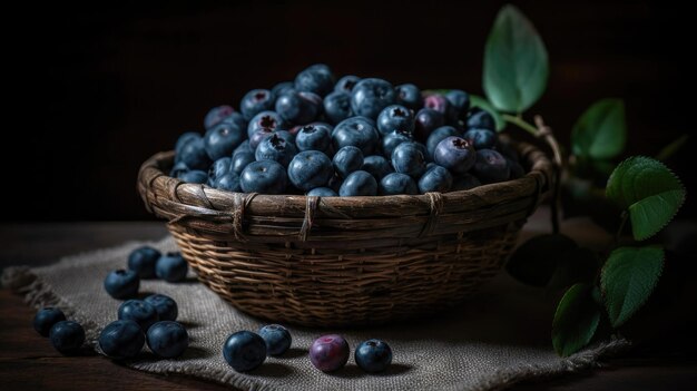 Blueberry in a basket with blur background and good view