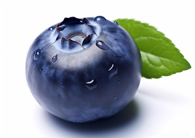 Blueberry berry with leaf on white backgroundMacroAI Generative