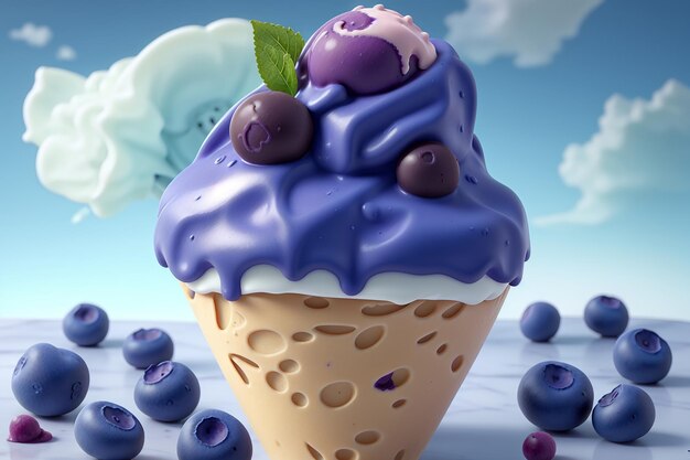 Photo blueberry and blackberry ice cream