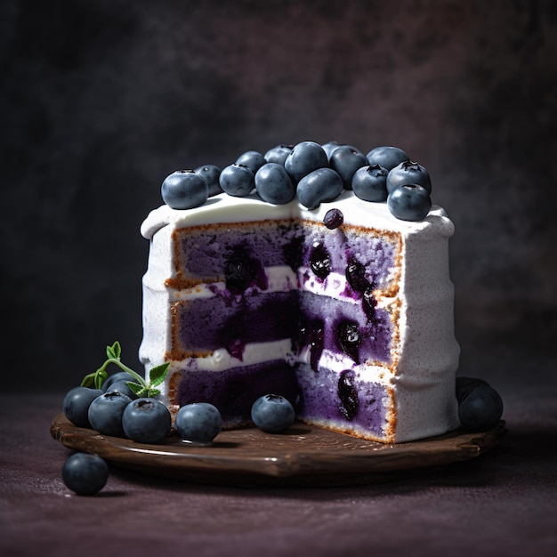blueberry cake on grey background
