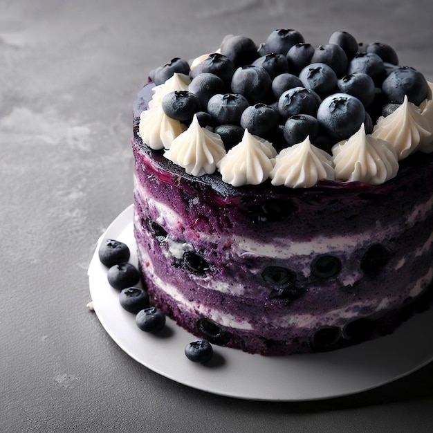 회색 바탕 에 있는 블루베리 케이크