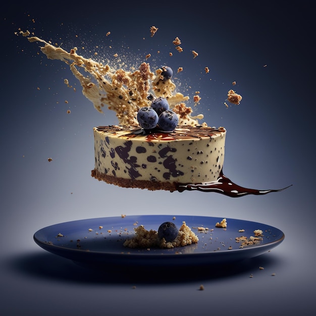 A blueberry cake is being lifted into a fork.