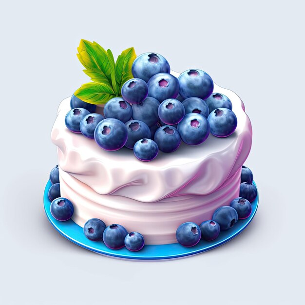 A blueberry cake with a green leaf on top.