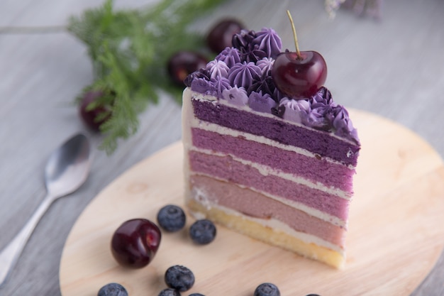 Blueberry cake on a wooden background