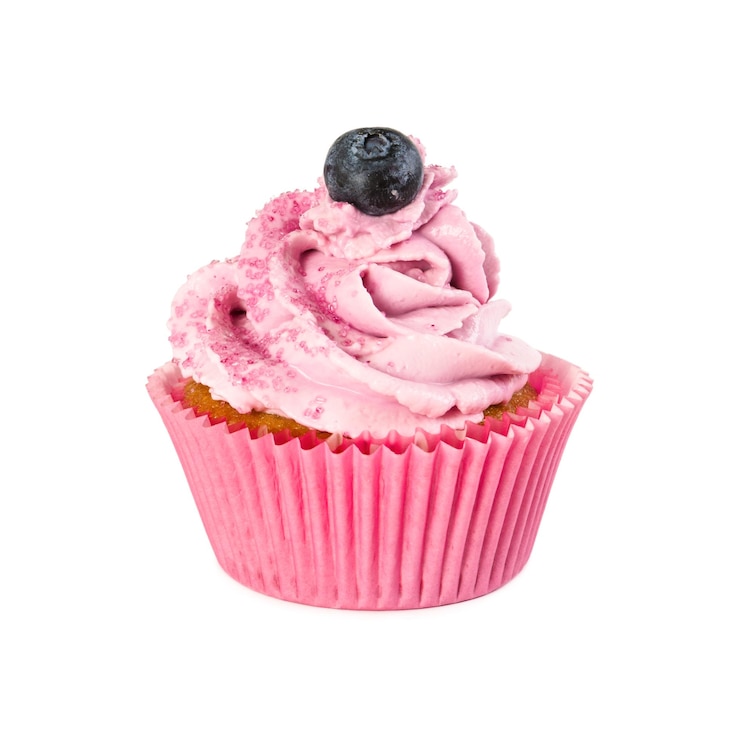 Photo blueberry capkake with whipped cream and fresh blueberries