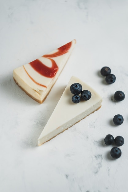 Blueberry cheesecake on a white plate