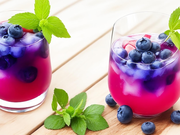 Blueberry Cocktail with fresh organic fruits and herbs classic drink menu concept with Copy space