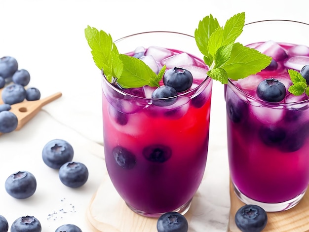 Blueberry Cocktail with fresh organic fruits and herbs classic drink menu concept with Copy space