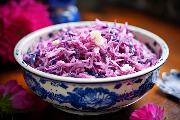 Photo blueberry coleslaw in a serving bowl