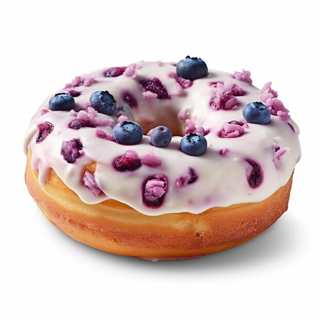 Photo a blueberry donut with white icing and a white icing on top