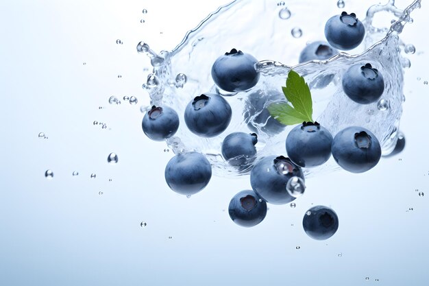 Blueberry fruit falling into water product showcase illustration