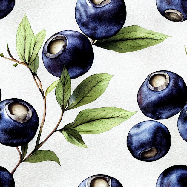 Blueberry fruit seamless background. Return repeat pattern. Vintage motif