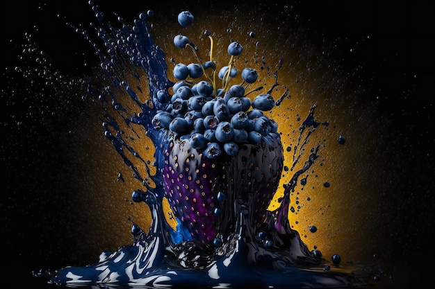 Blueberry fruits splash isolated on black background