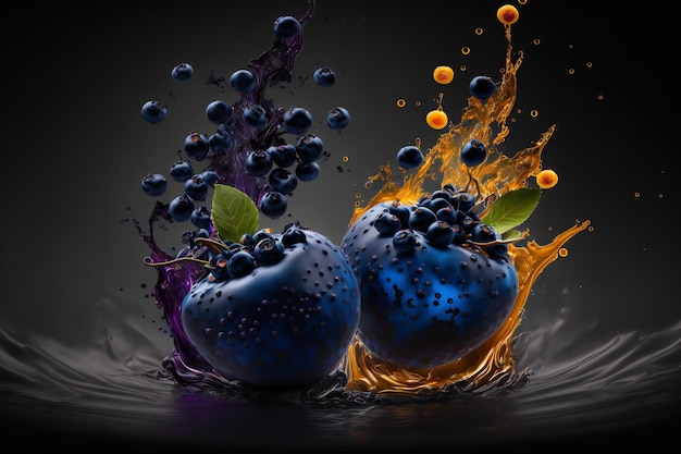 Blueberry fruits splash isolated on black background