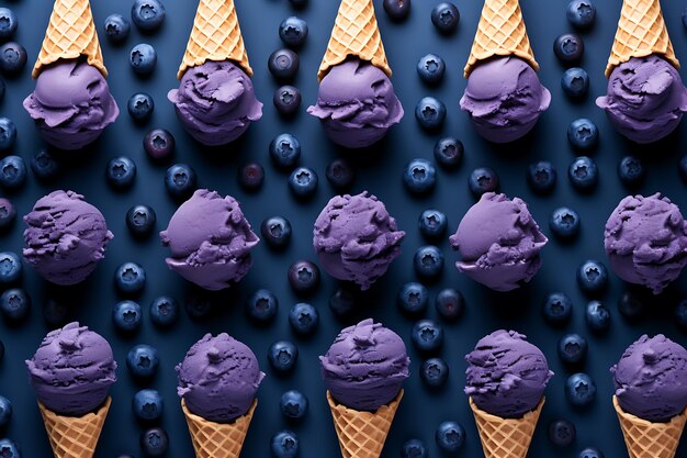 Photo blueberry ice cream background top view