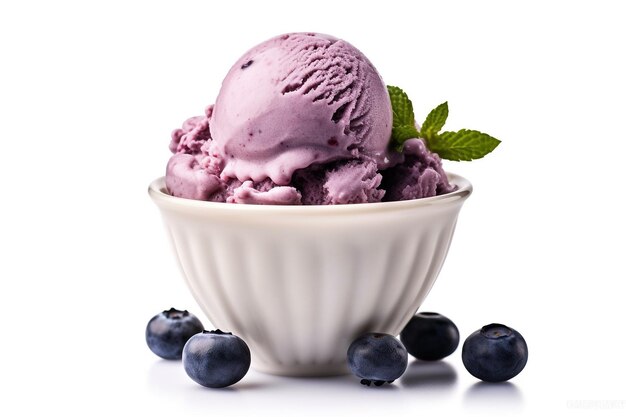 Blueberry ice cream isolated on white backgroundGenerative Ai