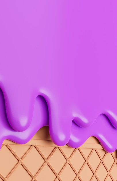 블루베리 아이스크림은 웨이퍼 배경에서 녹았습니다., 3d 모델 및 그림.