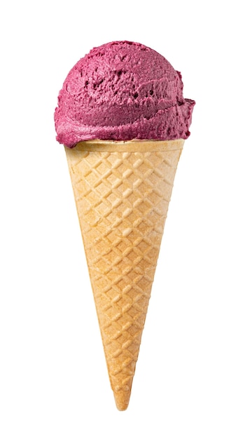 Blueberry ice cream sorbet in the cone