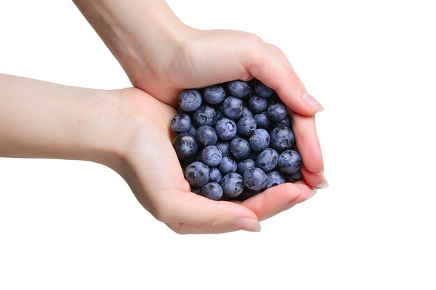 Blueberry kept in hands isolated on white