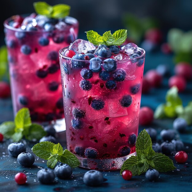 Photo blueberry lemonade or cocktail on teal rustic