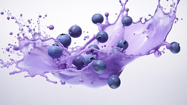 Blueberry milk splash on a white background