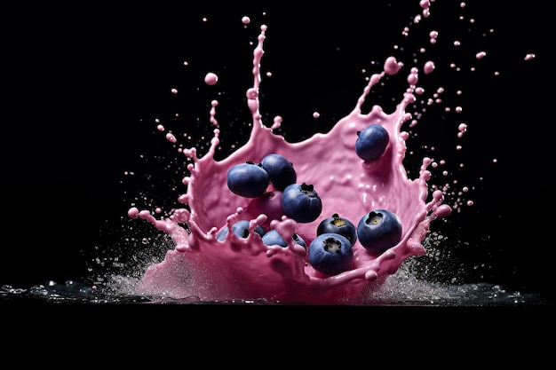 Blueberry milks splash on Black Background Generative AI