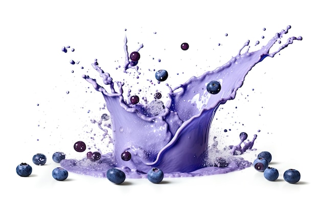 Blueberry Milks Splash On White Background