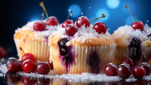 blueberry muffins on a blue background