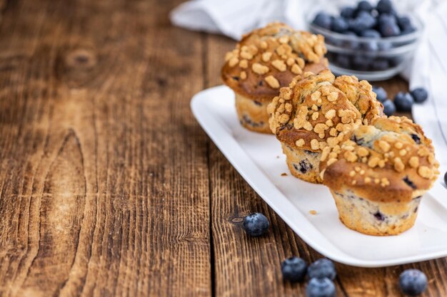 Blueberry Muffins selective focus detailed closeup shot