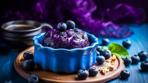 Blueberry muffins with blueberries on a plate